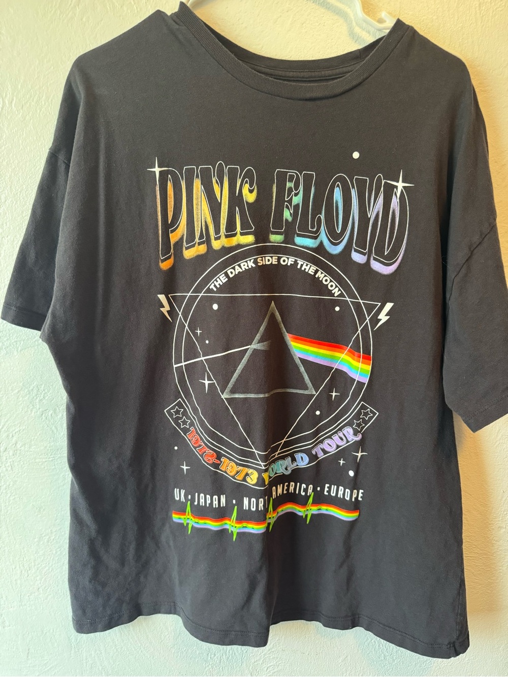 Pink Floyd Black Tee with Rainbow Prism Graphic